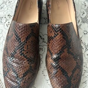 Clarks Dark Brown Snake Pattern Loafers